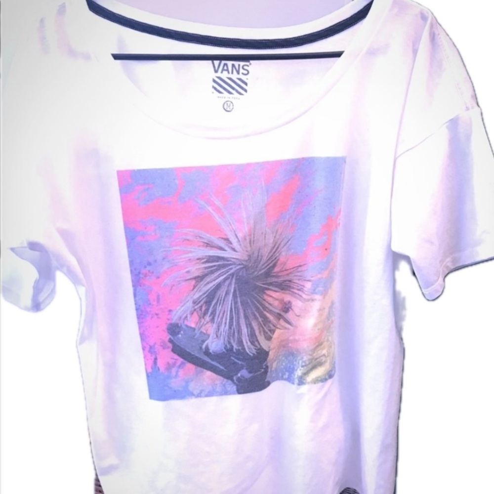 Vans skateboard girl tee -white blue & pink top - riot grrrl 90s skate punk rock